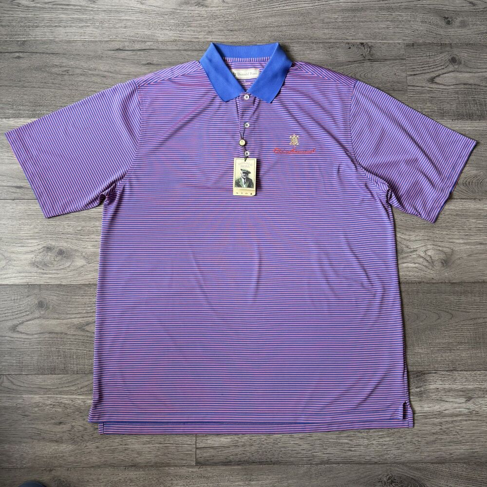 Donald Ross New With Tags Men’s "Old Memorial" Blue Striped Golf Polo - Size XL